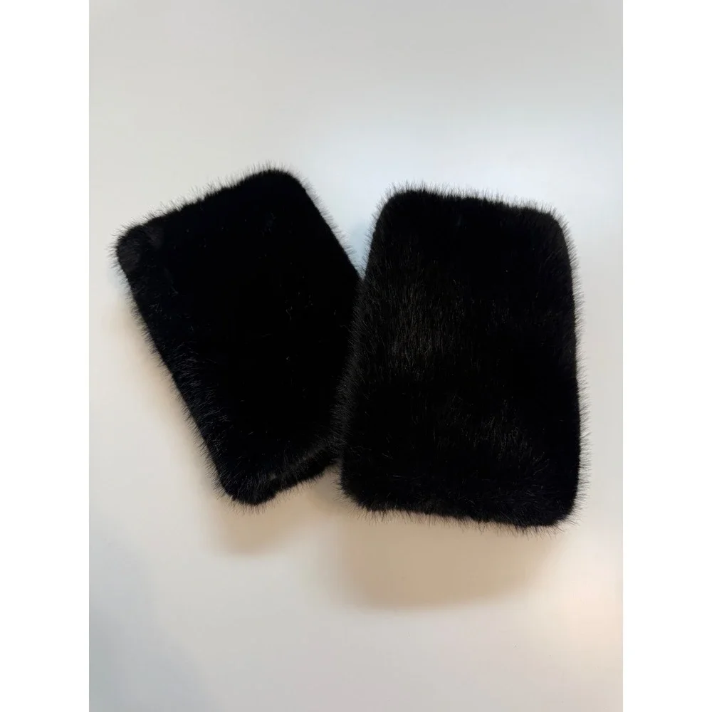 Black Faux Fur Fingerless Gloves Plush Winter Hand Warmers Wrist Cuffs